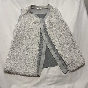 Dylan Women Gray Off White Knit Detailed Border Cardigan Size Small Furry
